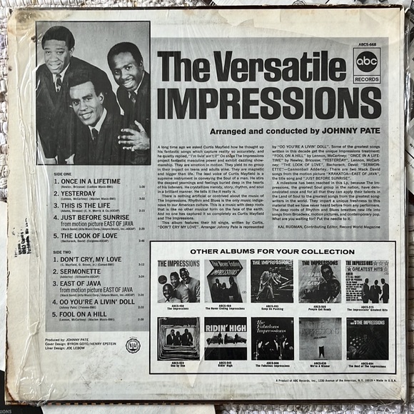 The Impressions - “The Versatile Impressions” Vinyl LP / Curtis Mayfield - Picture 2 of 5